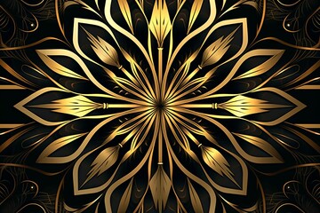 a golden floral pattern on a black background