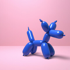 3D render of a small blue balloon dog in a light pink room