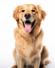 a golden retriever dog sitting on a white background