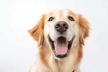 a golden retriever dog with its mouth open on a white background