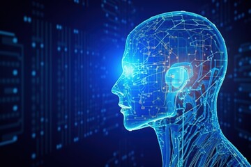 Obraz premium side view of transparent digital Human head outline Ai Image Generated
