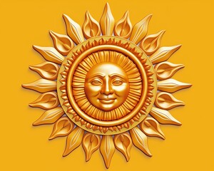 Naklejka premium a golden sun with a smiling face on a yellow background