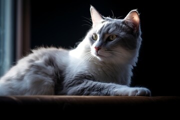 a gray and white cat sitting on a window sill