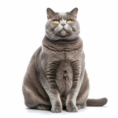 Obraz premium a large grey cat sitting down on a white background