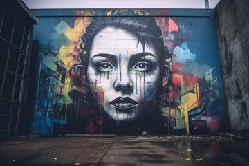 a large mural of a womans face on the side of a building