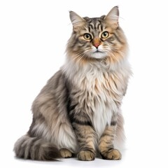 Obraz premium a long haired cat sitting down on a white background