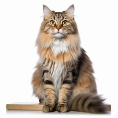 a long haired cat sitting on top of a box