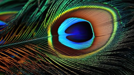 Obraz premium A close-up of a peacock feather with intricate and beautiful patterns and colors.