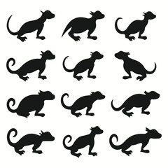 Gecko silhouettes and icons. Black flat color simple elegant Gecko animal vector and illustration.	