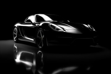 Obraz na płótnie Canvas Black Luxury Fast Sport Car on Black Background Generative AI