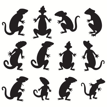 Gecko silhouettes and icons. Black flat color simple elegant Gecko animal vector and illustration.	