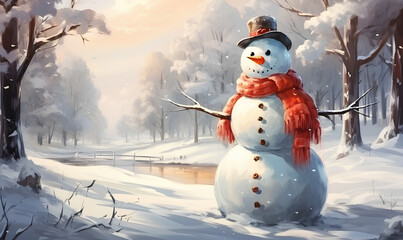 Obraz premium Snowman wallpaper - Generative AI
