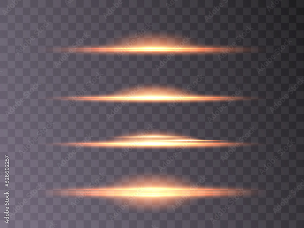 Poster horizontal light stripes. lasers isolated on transparent background.