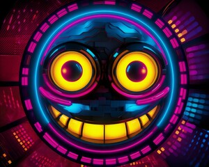 a neon glowing face with glowing eyes