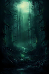 Dark forest in the night