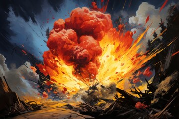 a painting of an explosion in the sky