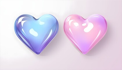 Obraz premium Realistic pink glossy 3d blue and pink heart. Valentine's Day greeting card design elements. Realistic 3D vector illustration on white background.