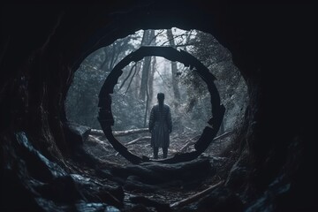 a person standing in the middle of a dark tunnel - Powered by Adobe