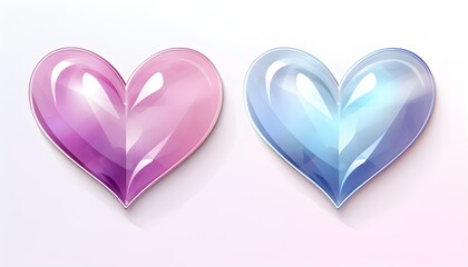 Realistic pink glossy 3d blue and pink heart. Valentine's Day greeting card design elements. Realistic 3D vector illustration on white background.