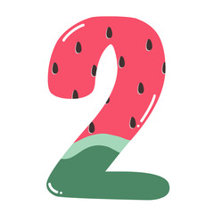 Watermelon summer bright font. Cartoon 3D decorative alphabet. Glossy letters and numbers isolated on white. For package, poster, banner, T-shirt, brochure design. Vector illustration