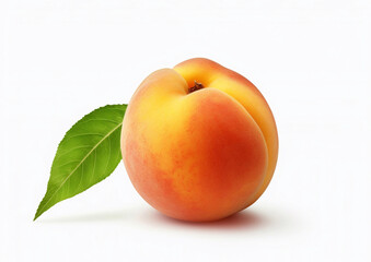 Macro fresh ripe peach with leaf on white background.Macro.AI Generative