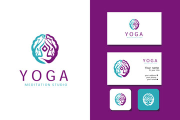 yoga meditation studio logo design vector template and business card with editable text