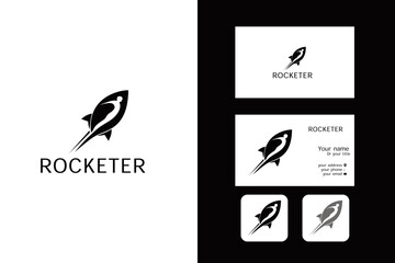 rocketer fitnes logo design vector template and business card with editable text