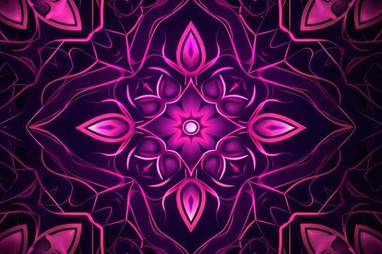 a purple and pink floral design on a black background