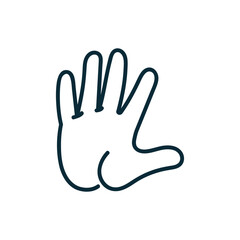 The hand of a human child. Silhouette drawn with a line in blue. 