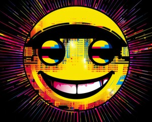 a smiley face with bright colors on a black background