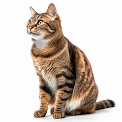 Fototapeta premium a striped tabby cat sitting down on a white background