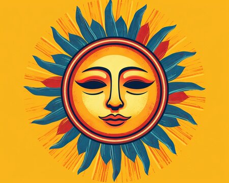 a sun with a face on a yellow background