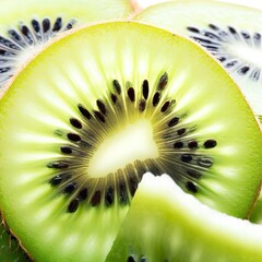 Close up shot of sliced kiwi that isolated on white background