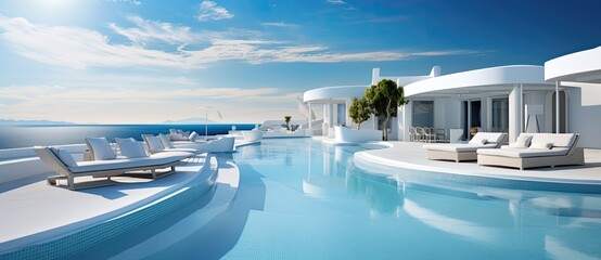 Fototapeta premium Beach Spa resort with blue sky and white interior design