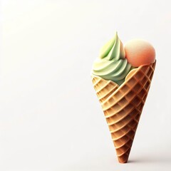 Realistic waffle icecream cone with sorbet on white background with copy space. Frozen dessert for children and adults
