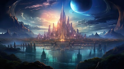 Epic panorama scene vision with epic celestial city in the galaxy © Lubek