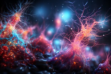 Nerve fibers. Brain. Science and medical illustration. Generate ai - obrazy, fototapety, plakaty