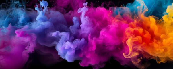 explosion of colorful smoke black background, made with Generative AI