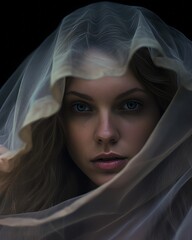 Naklejka premium a woman in a veil is looking at the camera