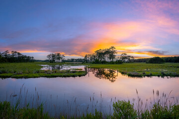 Fototapeta na wymiar Chincoteague Island marsh sunset in Virginia 