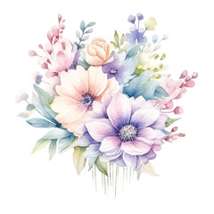 Romantic Watercolor Fairy Florals: Soft Hues on Transparent Background for Dreamy Creations	
