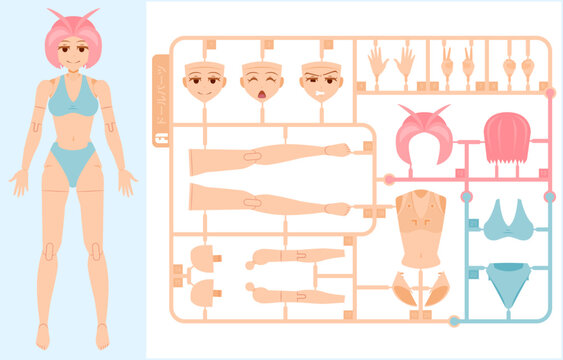 Plastic model runner with doll parts