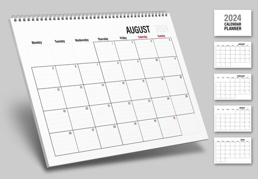2024 Lined Calendar Everyday Planner, Monday first day of week layout