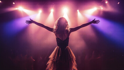 Fototapeta girl standing in the dark of the stage. Generative AI obraz