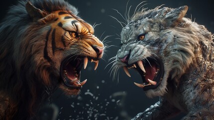 lion and tiger angry characters.Generative AI