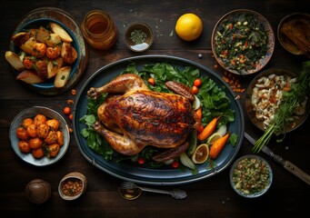 Christmas or Thanksgiving turkey, dinner on a dining table