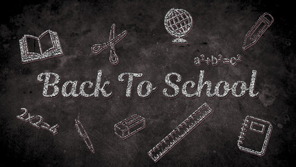 Back To School Banner Background Blackboard Chalk School Supplies Drawings