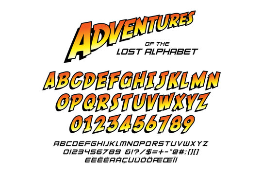 Alphabets for adventure titles and subtitles. Vector typography illustration