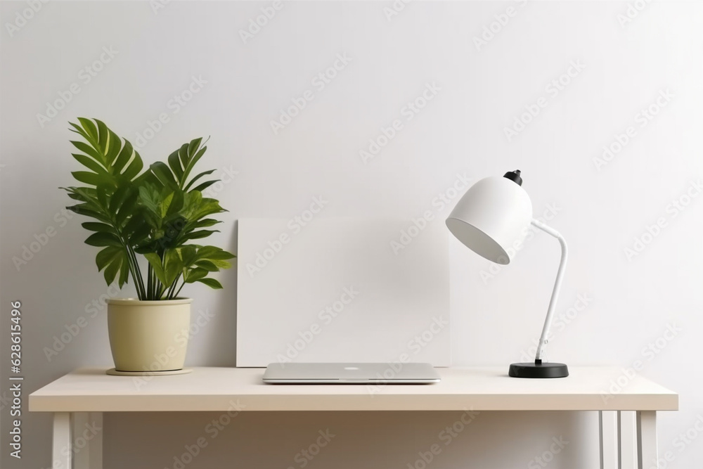 Poster devices responsive website on workspace mockup design display presentation generative ai