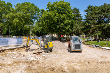 Crawler mini excavator on the construction site